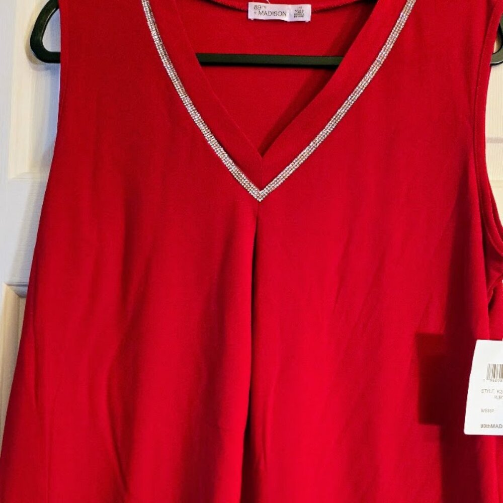 89th + Madison Red Sleeveless Shirt w/Sparkly V-Neck Line